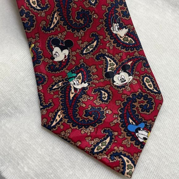 Disney Red Mickey Mouse Goofy Donald Pluto Necktie Tie Men - Picture 1 of 6